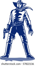 vector illustration of a cowboy ready to draw gun facing front