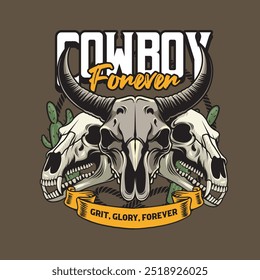 Vector Illustration of Cowboy Riding Bull with Vintage Illustration Available for Tshirt Design