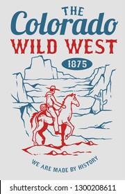 Vector illustration of a cowboy riding horse on the mountain