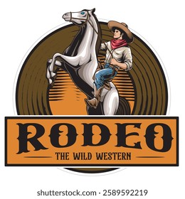  Vector Illustration of Cowboy Riding Horse with Detailed Vintage Illustration Available for Logo Badge
