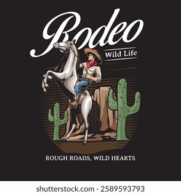  Vector Illustration of Cowboy Riding Horse with Detailed Vintage Illustration Available for Tshirt Design