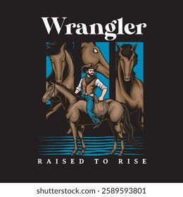  Vector Illustration of Cowboy Riding Horse with Detailed Vintage Illustration Available for Tshirt Design
