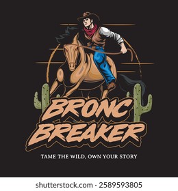  Vector Illustration of Cowboy Riding Horse with Detailed Vintage Illustration Available for Tshirt Design