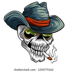 vector illustration of cowboy skull cartoon style