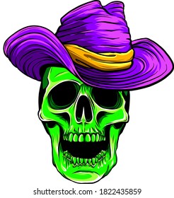 Ilustración vectorial del cráneo de Cowboy con sombrero