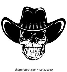 Vector illustration cowboy skull in hat