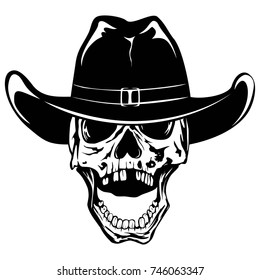 Vector illustration cowboy skull in hat