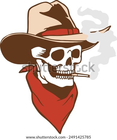 Vector illustration of cowboy skull smoking cigarette