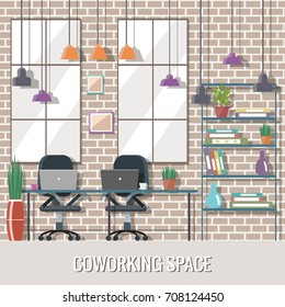 Vector illustration of coworking space. Working place, office.