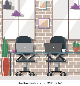Vector illustration of coworking space. Working place, office.
