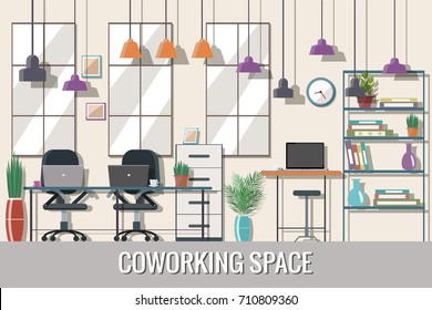 Vector illustration of coworking space. Working place, creative office.