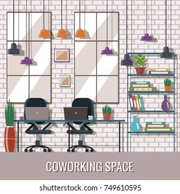 Vector illustration of coworking space. Working place, office. 