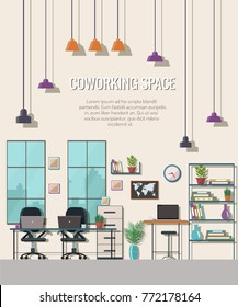 Vector illustration of coworking space. Working place, creative office.