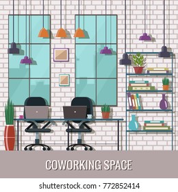 Vector illustration of coworking space. Working place, creative office.