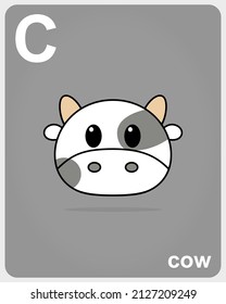 Ilustración vectorial del rostro de una vaca para la educación de los niños. Animales de dibujos animados personalizados aislados en un fondo blanco. 