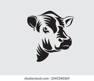 Vector illustration of a cow's head. Illustration design of head of a cattle isolated on light background. Calf head vector graphic illustration, logo template.