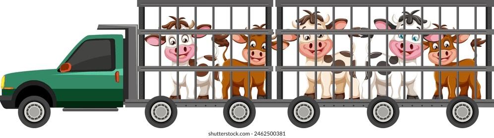 Vector illustration of cows in a transportation truck