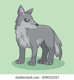 Vector Illustration Coyote, Cute Wolf, Adorable Animals, Kawaii, Forest Animals, Wild Animals.