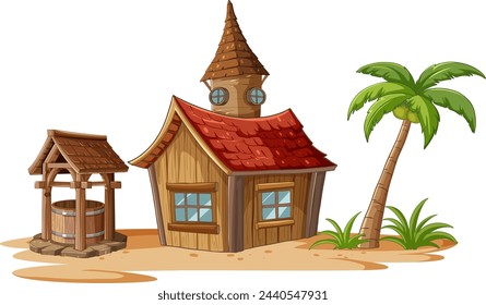Vector illustration of a cozy beachside wooden house