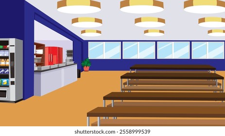 A vector illustration of cozy cafe interior of a modern cafeteria