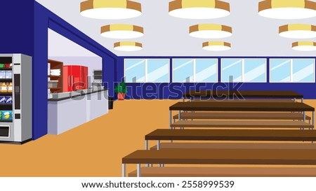 A vector illustration of cozy cafe interior of a modern cafeteria