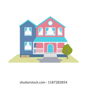 Vector illustration of the cozy cottage in flat style. Modern house on a white isolated background.