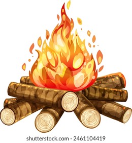 Vector illustration of a cozy, crackling campfire.