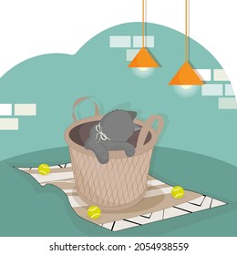 Vector illustration Cozy interior with a cat