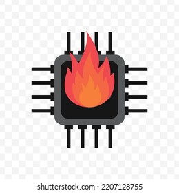 Vector illustration of CPU on fire icon sign and symbol. colored icons for website design .Simple design on transparent background (PNG).