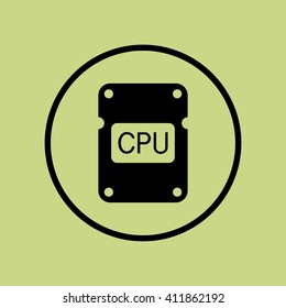 Vector illustration of CPU sign icon on green circle background.