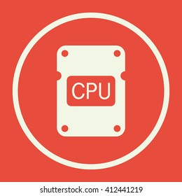 Vector illustration of CPU sign icon on red background.