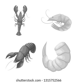 Vector illustration of crab and appetizer symbol. Set of crab and sea stock vector illustration.