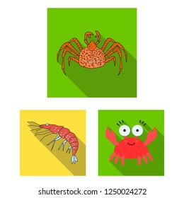 Vector illustration of crab and beach icon. Set of crab and sea stock symbol for web.