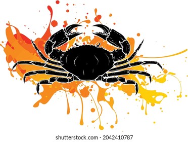 Vector illustration of Crab black silhouette. design
