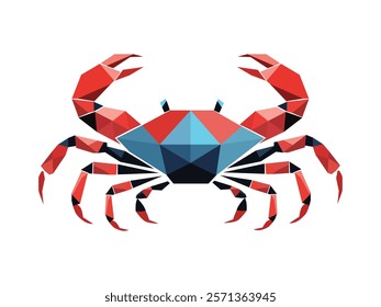 vector illustration of a crab created with simple geometric shapes—triangles and squares. Perfect for seafood concepts, modern designs, and creative art projects.