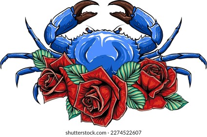 vector illustration of crab with a flower