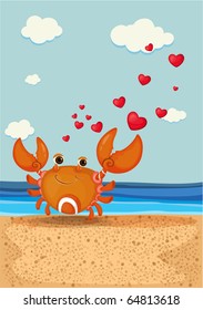 Vector illustration of a crab on the beach.