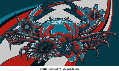 vector illustration of crab on colored background