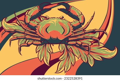 vector illustration of crab on colored background