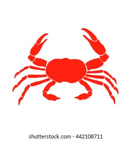 Vector illustration crab red silhouette. Crab icon. Seafood shop logo branding template for craft food packaging or restaurant design.