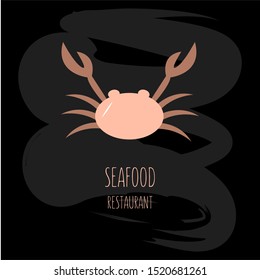 Vector illustration of a crab for a seafood restaurant or café banner, poster, clothes, logo, advertisement design. Pattern for template, signage, billboard, printing, booklet, package, menu design