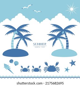 Ilustración vectorial del cangrejo con la playa de verano