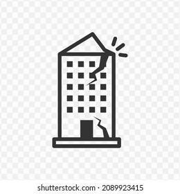 Vector illustration of cracked building icon in dark color and transparent background(png).