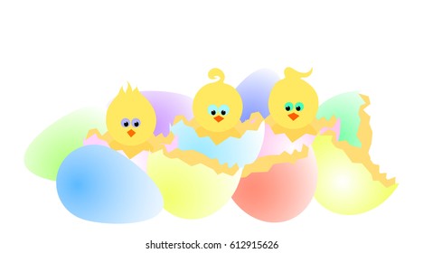 vector illustration of cracked eggs and newborn chickens