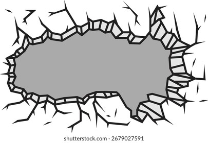 Vector illustration of a cracked wall hole with sharp broken edges. Perfect for backgrounds, stickers, game design, posters, and creative graphic projects.
