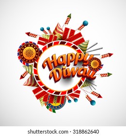 Vector Illustration of crackers, fireworks for Diwali festival 