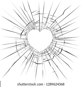 Vector illustration of cracks on broken glass heart