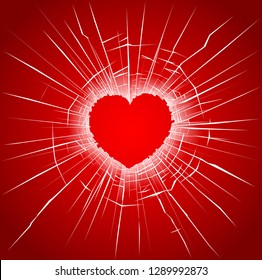 Vector illustration of cracks on broken glass heart