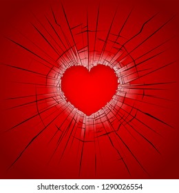 Vector illustration of cracks on broken glass heart