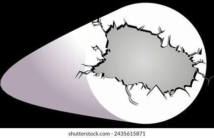 Vector illustration of cracks in the wall highlighted by light. Abstract background